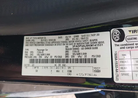 2019 Ford Fiesta S z USA, uszkodzony, nr VIN 3FADP4AJ8KM141531